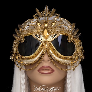 Filigree Goggles Gold Leather ~ burner goggles, Burning Man Goggles~ festival goggles, dust goggles