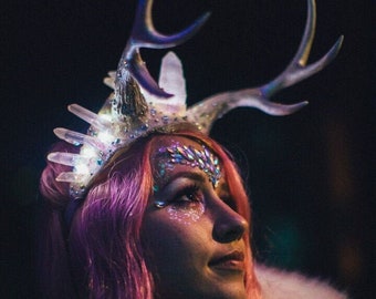 Antler Crown ~ Crystal Crown, Antler headdress, Antler Headpiece, Burner Crown, Faun Crown, Antler Burning Man