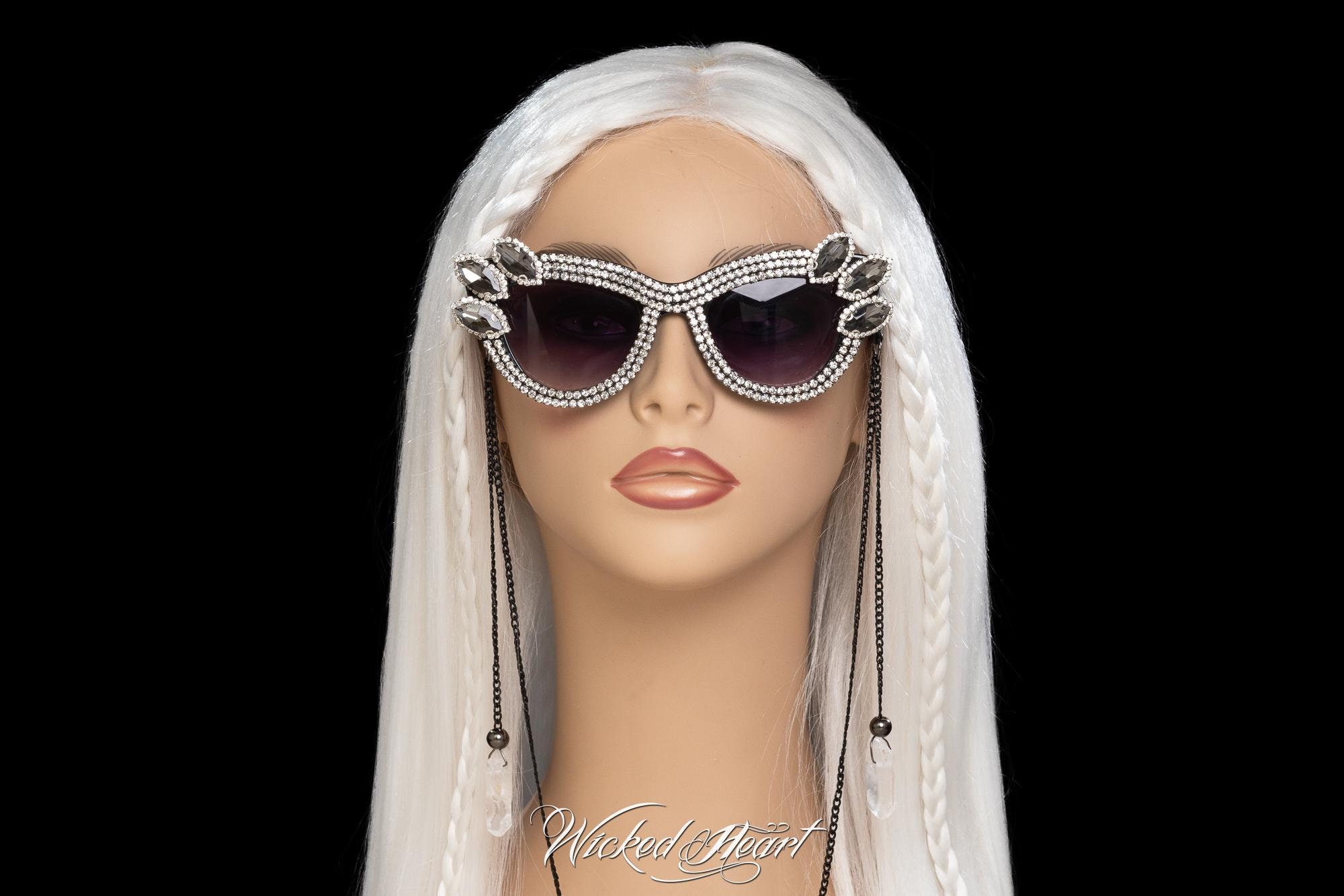 Cateye Glam Sunglasses Crystal, Festival, Bling, Rhinestone  display picture 3
