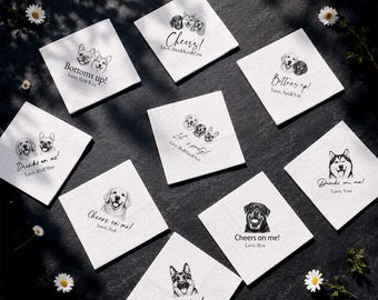 Servilletas de cóctel personalizadas para bodas con mascotas, retrato personalizado de perro y gato a partir de una foto, artículos coloridos para fiestas de boda.