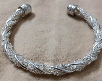 Bracelet Manchette Vintage Années 80 En Maille Argentée - Longueur ~19-20 Cm