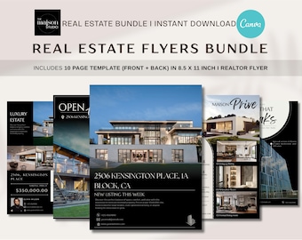 Real Estate Flyer Bundle Canva Template | Editable Marketing Kit | 10 Modern Listing Flyers, For Sale, Open House I Realtor Advertising