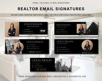 Szablon podpisu e-mail dla agencji nieruchomości Canva, podpis e-mail agenta nieruchomości, edytowalny podpis e-mail, podpis e-mail brokera, branding agenta