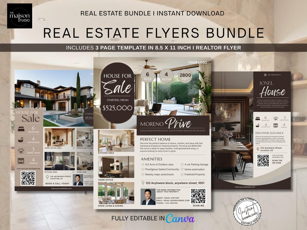 Luxury Real Estate Flyer Bundle | Canva Editable for Sale Listing ...