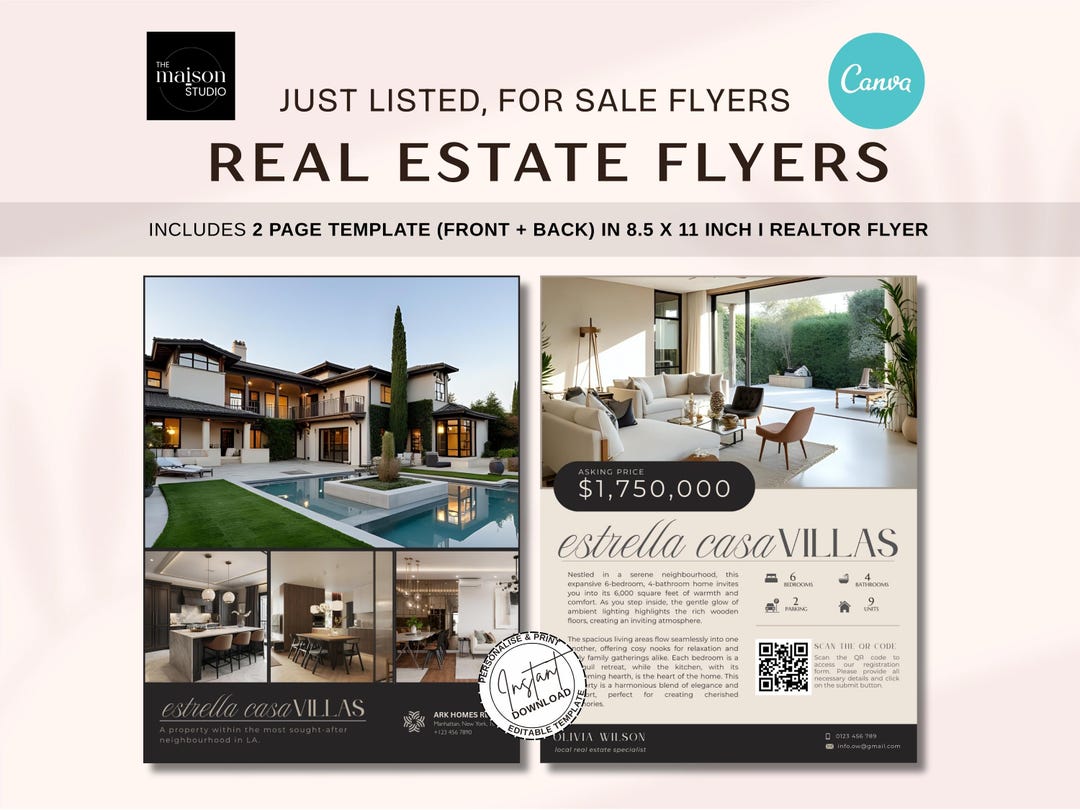 Luxury Real Estate Flyer Template | 2- Page Editable Canva Flyer for ...
