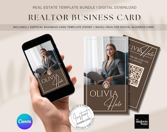 Luxury Real Estate Business Card Template Canva Editable Realtor Vertical Business Cards Brown Theme Modern Branding for Agents and Brokers