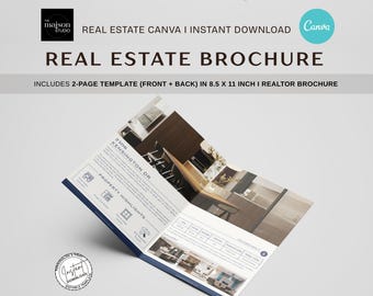 Luxusimmobilie Broschüre Vorlage | Canva Bearbeitbare Wohnungsbroschüre | Minimal Marine Blau Design | Makler-Listing Präsentation