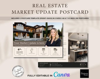 Luxury Real Estate Market Update Postcard Template | Canva Editable Realtor Mailer I Neighbourhood Farming Kit- Local Market Update