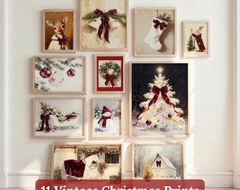 Christmas Prints Set of 11 - Rustic Holiday Decor - Winter Scene Print -Vintage Christmas Wall Art -Printable Digital Download