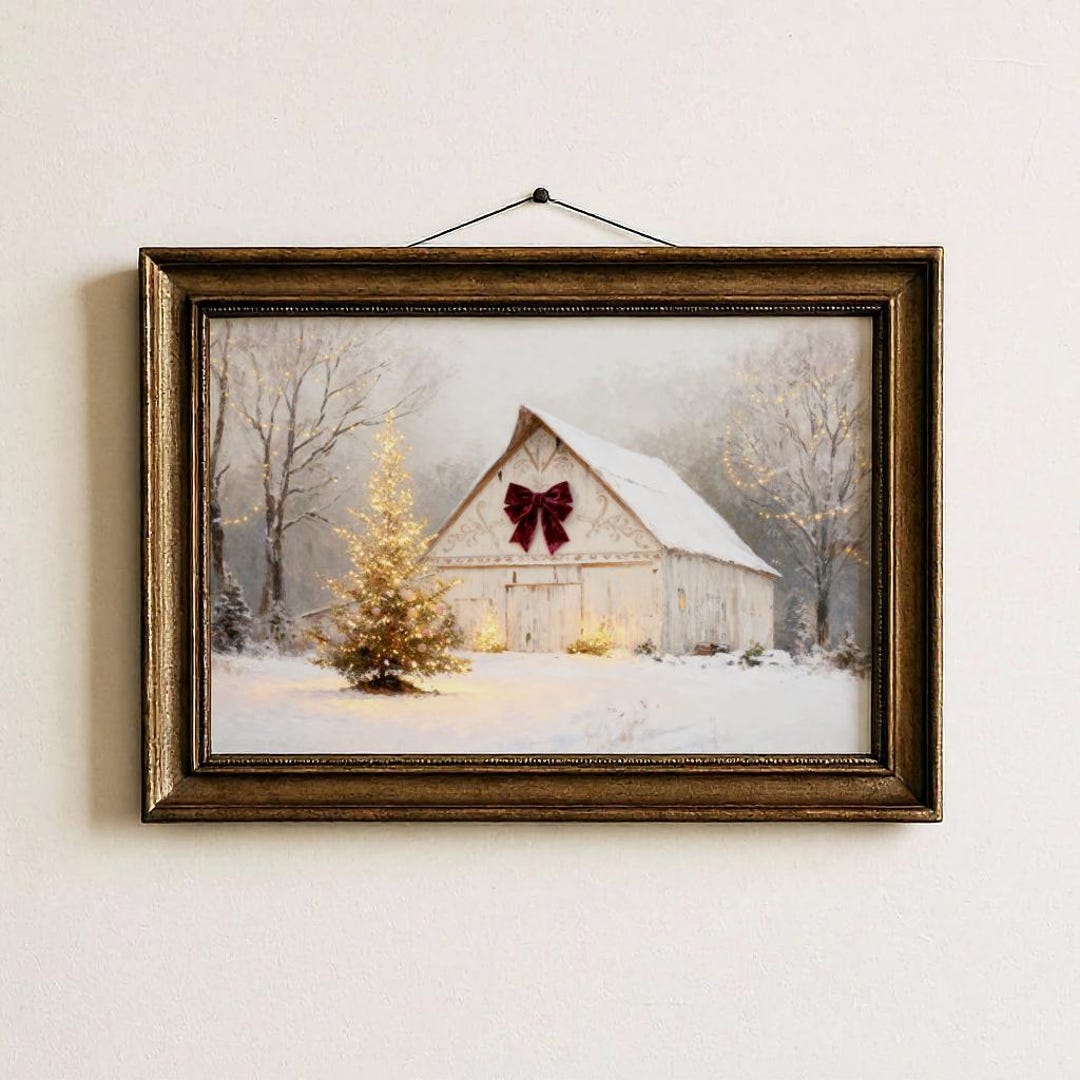 Rustic Christmas Barn Print - Vintage Christmas Wall Art -snowy Winter ...