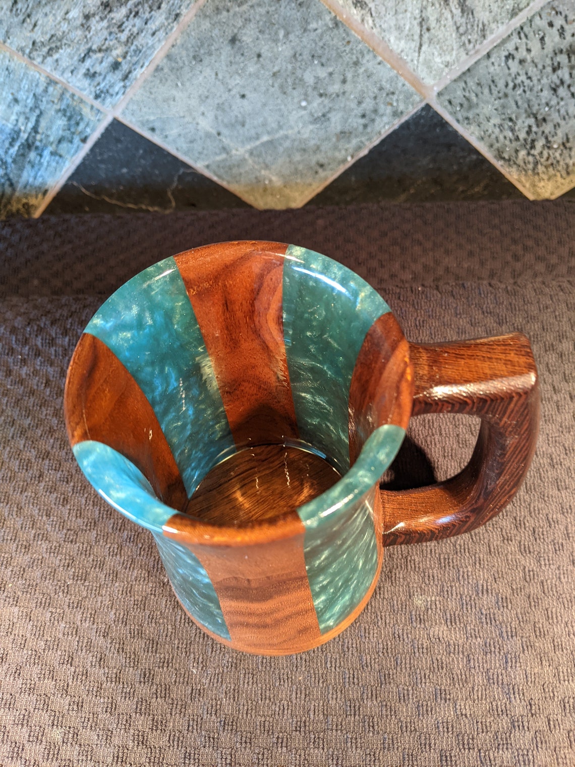 Custom wood and epoxy mug with figured Black Walnut and blue Etsy