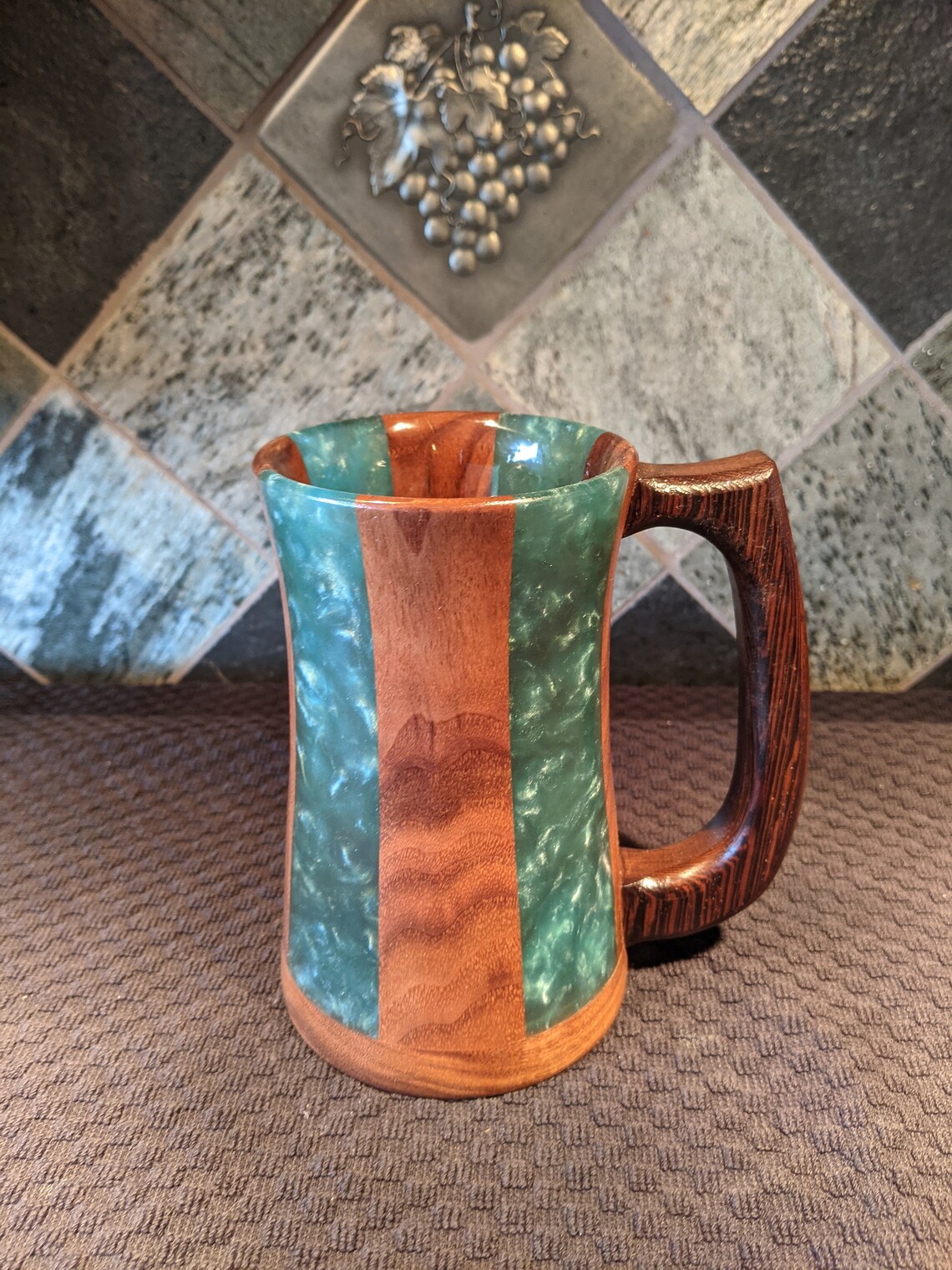 Custom wood and epoxy mug with figured Black Walnut and blue Etsy