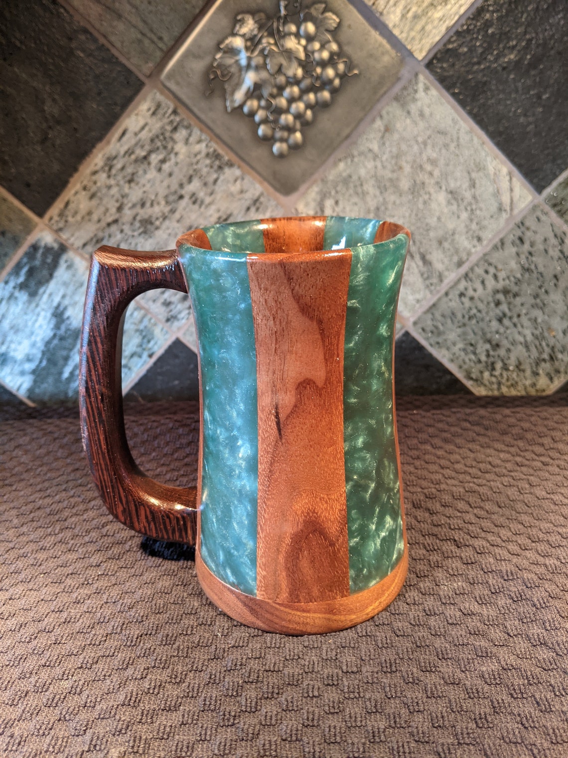 Custom wood and epoxy mug with figured Black Walnut and blue Etsy