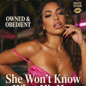 May include: A book cover with the title "100 TASKS" in pink letters. The cover features a woman in a pink satin dress, with the text "OWNED & OBEDIENT" and "She Won't Know What Hit Her by Luna West". The cover is labeled "EROTIC EDITION".