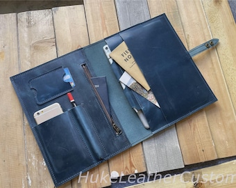 Personalized Leather Portfolio Organizer: Zippered Document Holder, iPad & MacBook Case