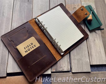Agenda journalier mensuel en cuir A5 personnalisé : carnet de notes rechargeable Bullet Journal