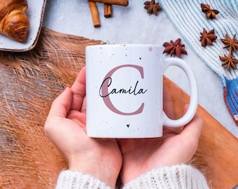 Personalized Initial and Name Mug Wrap – Digital Download PNG for 11oz & 15oz Mugs – Elegant Pink Letter Design