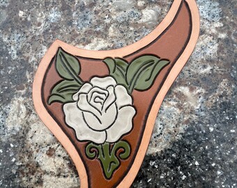 White Rose Tooled Leather Acoustic Guitar Pickguard