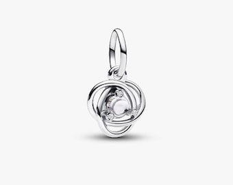 Charm colgante Pandora con círculo de eternidad y piedra de nacimiento de abril en plata de ley S925