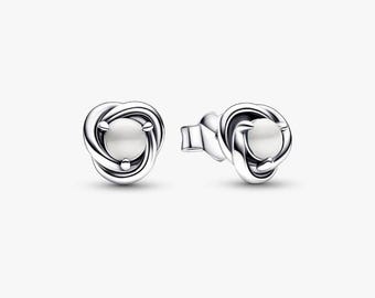 June Birthstone Eternity Circle Pandora Stud Earrings ALE S925 Sterling Silver