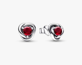 July Birthstone Eternity Circle Pandora Stud Earrings ALE S925 Sterling Silver