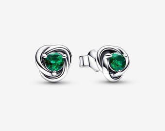 May Birthstone Eternity Circle Pandora Stud Earrings ALE S925 Sterling Silver