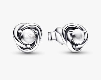 Orecchini a perno Pandora con cerchio dell'eternità e pietra portafortuna di aprile, argento sterling ALE S925