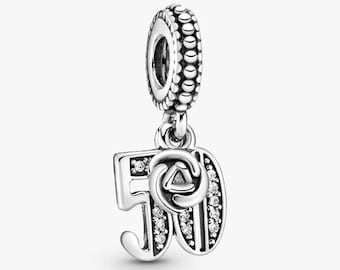 Charm pendente Pandora ALE in argento sterling S925 per il 50° anniversario di compleanno, con zirconi cubici.