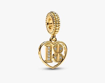 CZ 18th Anniversary Birthday Celebration Pandora Gold Dangle Charm ALE S925 Sterling Silver
