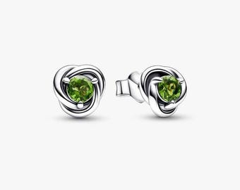 Pendientes Pandora con círculo de eternidad y piedra de nacimiento de agosto en plata de ley S925