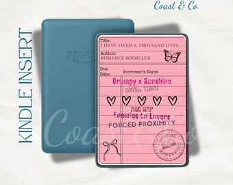 Tarjeta de biblioteca digital cursi para Kindle/Imprimible/Romance/Pegatinas/Accesorios para Kindle/Regalo para ella/Paperwhite/11.ª generación/2022/Colorsoft/Oasis