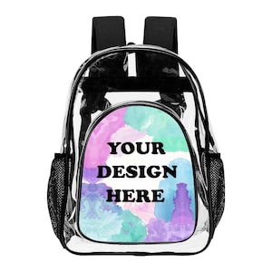 Custom Transparent PVC Backpack with Mesh Pocket – Personalized Clear Bag for Work, Travel, Events & Daily Use – UV Print Design
