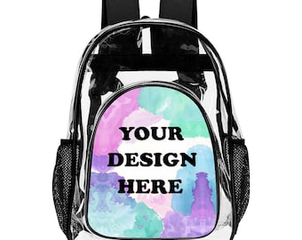 Custom Clear PVC Backpack – Personalized UV Print Design, Mesh Pocket