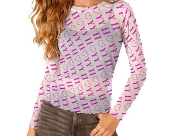 Custom mesh top met lange mouwen, gepersonaliseerd transparant T-shirt, sexy doorzichtig shirt, festivaloutfit dames Y2K Aesthetic