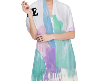 Personalized Faux Cashmere Tassel Scarf: Custom Photo Text Winter Wrap