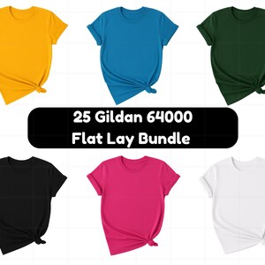 Gildan 64000 T-Shirt Mockup Bundle, Gildan Flat Lay 64000 Bundle, G640 New Shop Bundle, Minimal Simple Basic Background, POD Shirt Display