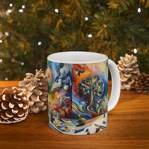 Colorful Artistic Ceramic Mug, Vibrant Coffee Cup, Unique Gift for Artists, Additional Sizes Available, Creative Household Decor
