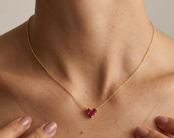 Collar con piedra natal en forma de corazón, collar minimalista con una piedra natal, collar para mujer, collar de amor, regalo de cumpleaños para ella, regalo del Día de la Madre