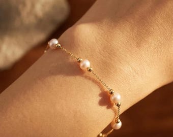 Pulsera de perlas auténticas, joyería de perlas, regalos para damas de honor, regalo de dama de honor, joyería para dama de honor, regalo de dama de honor, regalo de Navidad