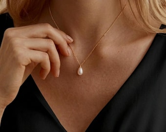 Collar individual de perlas auténticas, collar con colgante de perlas de agua dulce, joyería nupcial, collar de boda, collar de Navidad, regalo para damas de honor.