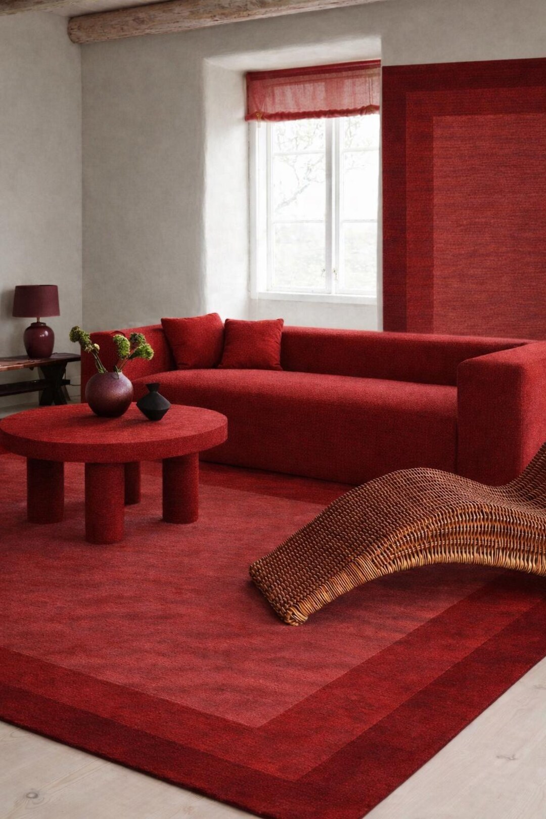Hand Tufted Wool Rug | Luxury Modern Red Area Rug | Minimalist Living ...