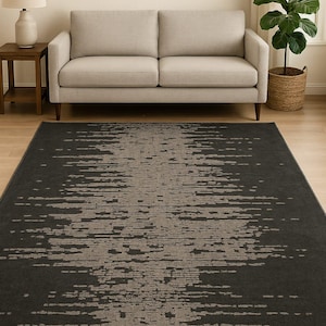 Hand Tufted Wool Rug: Modern Abstract Charcoal Grey Distressed Design