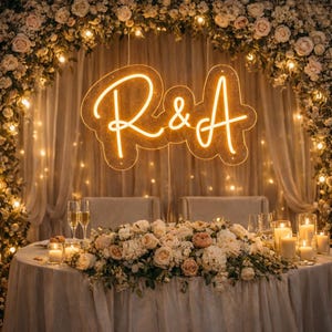 Custom Wedding Monogram Neon Sign, Personalized Initial LED Light, Bridal Shower Gift, Engagement Decor, Reception Backdrop