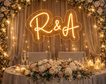 Custom Wedding Monogram Neon Sign, Personalized Initial LED Light, Bridal Shower Gift, Engagement Decor, Reception Backdrop