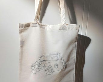 Embroidered cotton tote bag