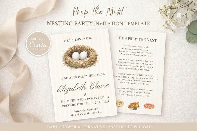 Nesting Party Invitations Nesting Party Invitation Canva Template | Prep the Nest Baby Shower ...