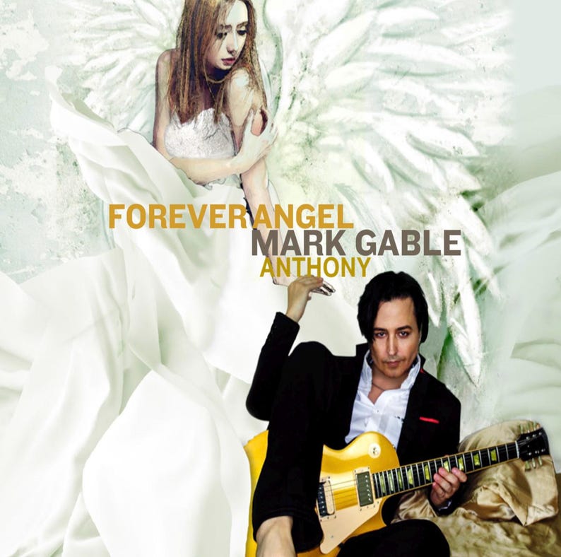 May include: Album cover art featuring a woman with angel wings and a man holding a gold electric guitar. The text "FOREVER ANGEL" and the names "MARK GABLE ANTHONY" are displayed in gold and brown.