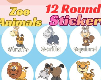 Zoo Animal Stickers, Safari Jungle, Printable PDF PNG