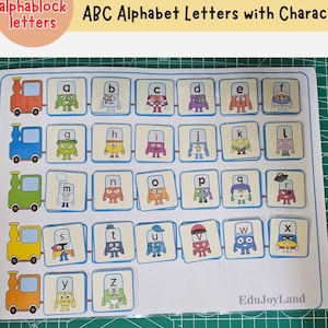 Letras del alfabeto ABC con personajes / Tren ABC inspirado en Alphablocks / Reconocimiento de letras para preescolares imprimible / Actividad de aprendizaje para niños pequeños
