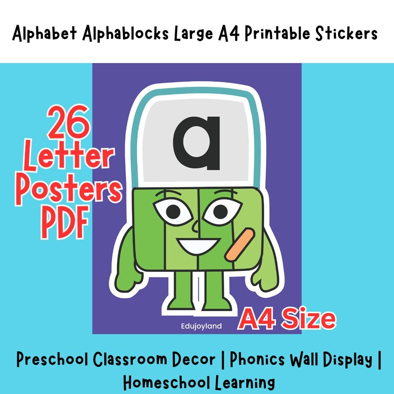 Alphabet Alphablocks Large A4 Printable Stickers 26 Letter Posters PDF ...